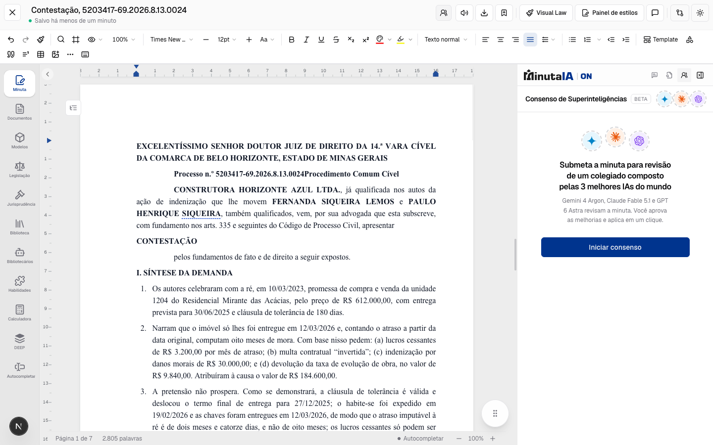 Consenso: Inicie o Consenso. Abra a minuta no editor e inicie a sessão no cabeçalho do documento.